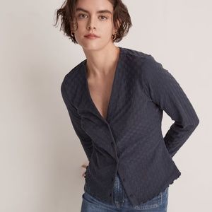 V-Neck Cardigan in Navy Checkerboard Jacquard | Madewell